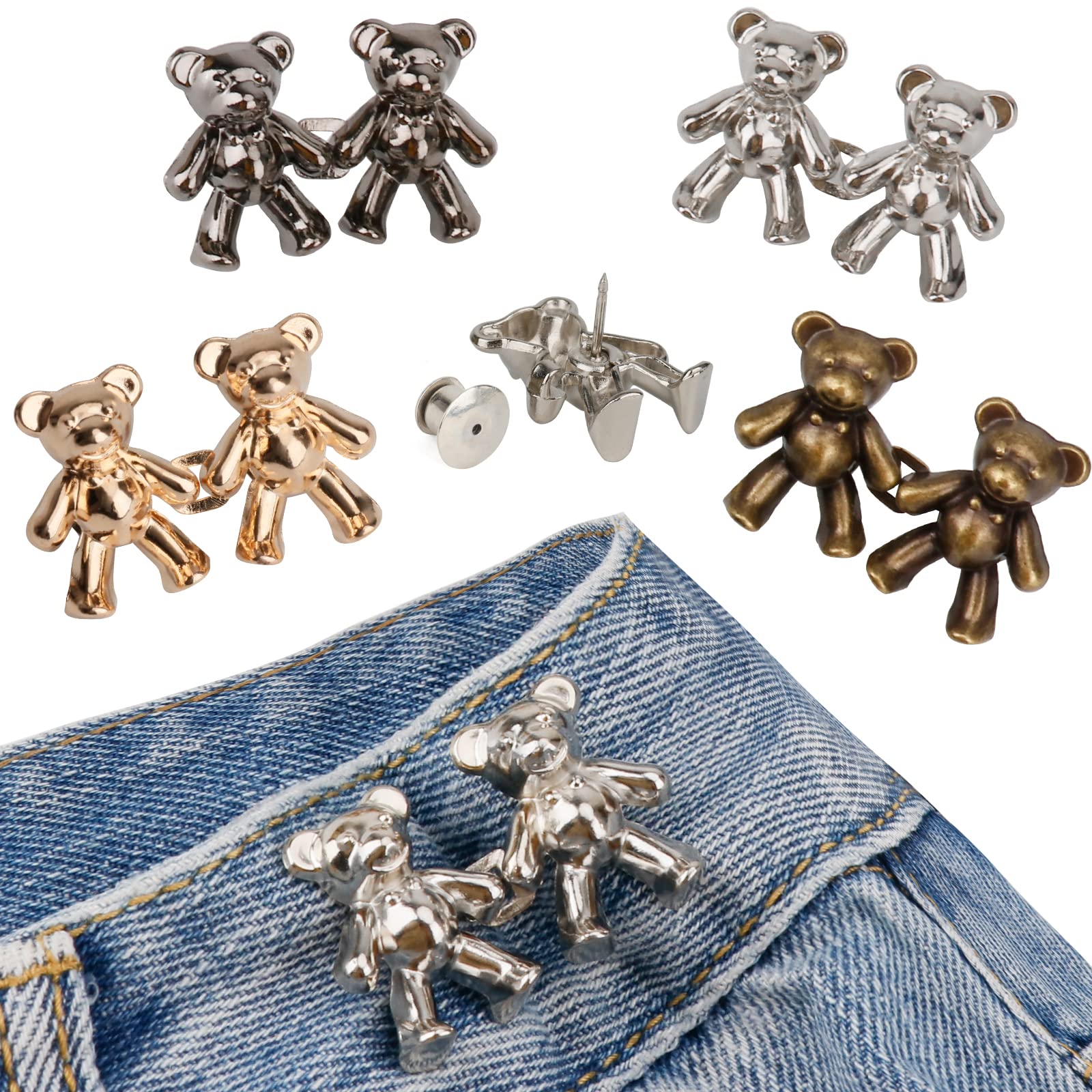 Amazon.com: TOOVREN Cute Bear Button Pins for Jeans, No Sew and No ...