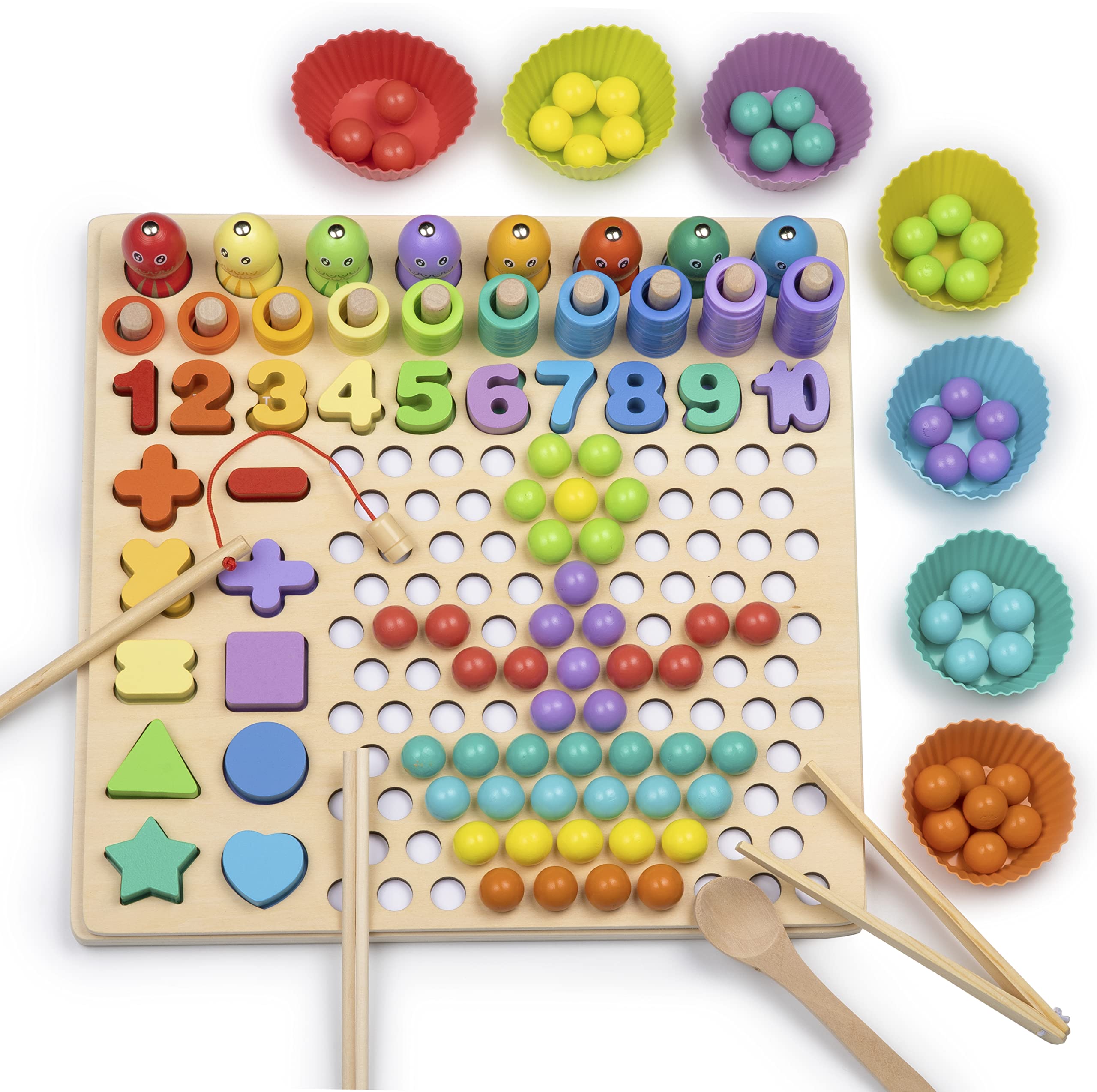 KidMigo Montessori Toy, Wooden Clip Beads Board Game, Rainbow Bead Game ...