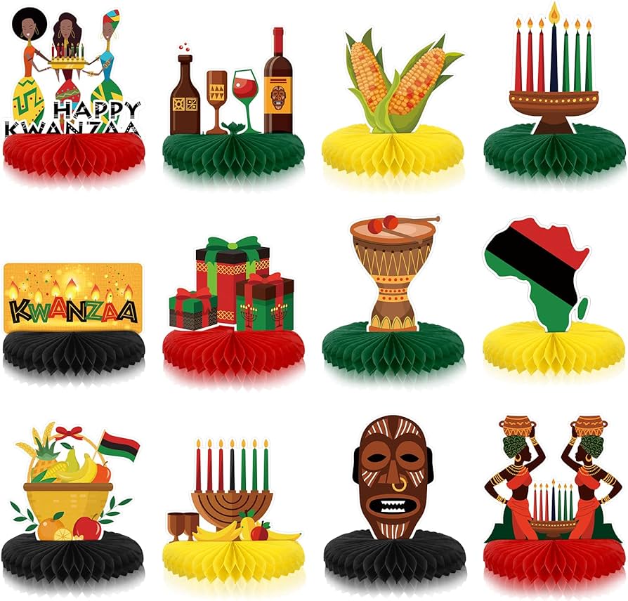 12 Pieces Kwanzaa Decoration Happy Kwanzaa Honeycomb Centerpieces ...