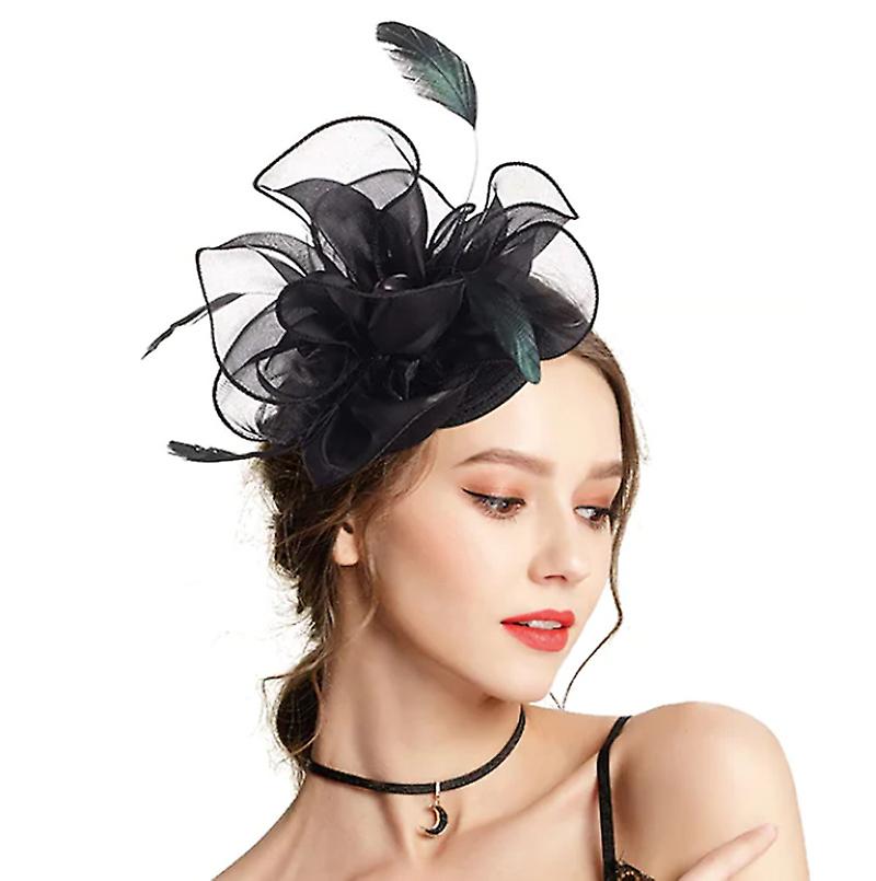 Women Hats Floral Mesh Feather Wedding Ladies Day Headband And Clip ...