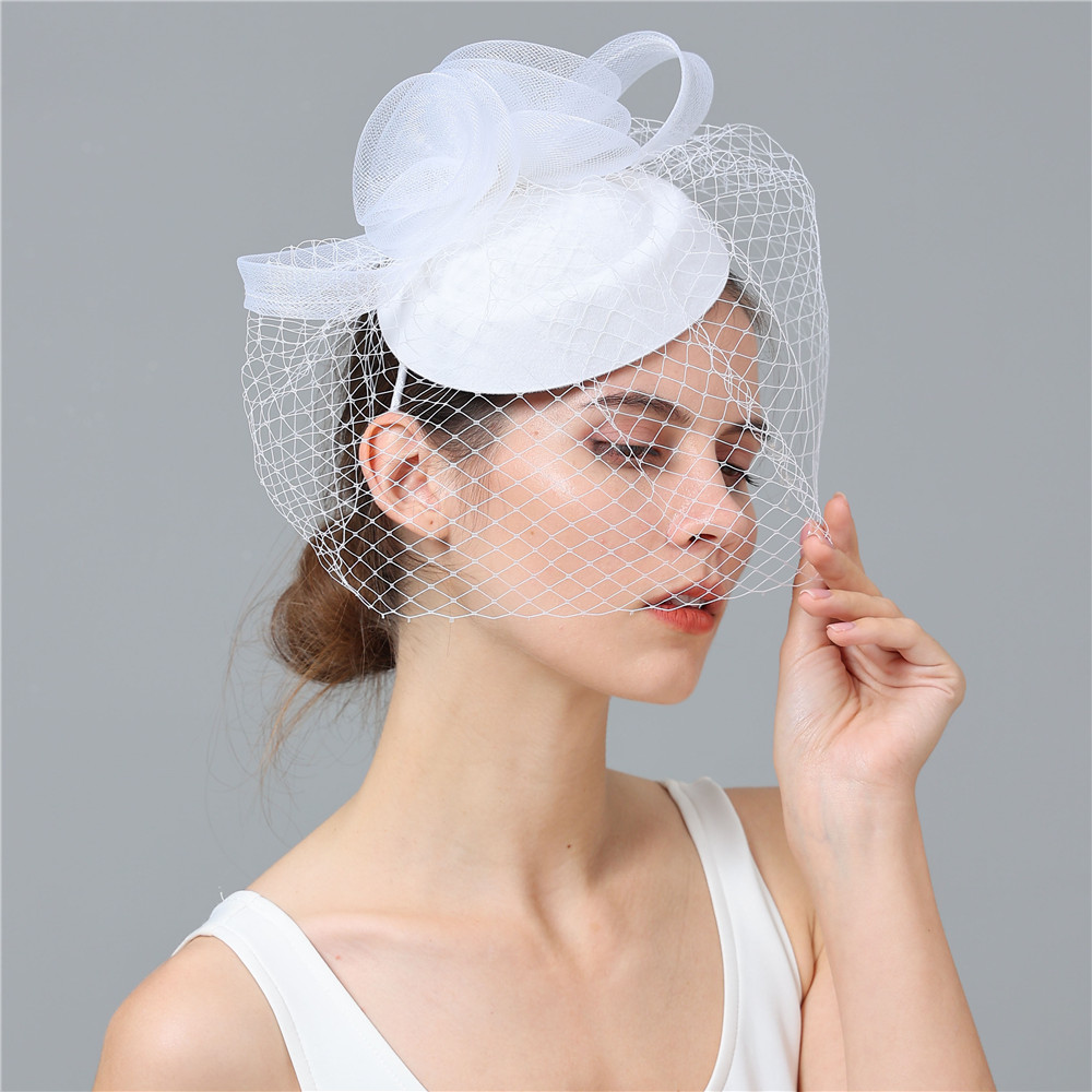 White Net Fascinator Veils Hats Hair Clip Women Bride Headpiece New ...