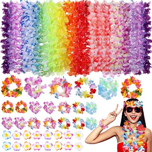 200 Pieces Hawaiian Leis Hawaiian Flower Necklace Headbands ... - Clip ...