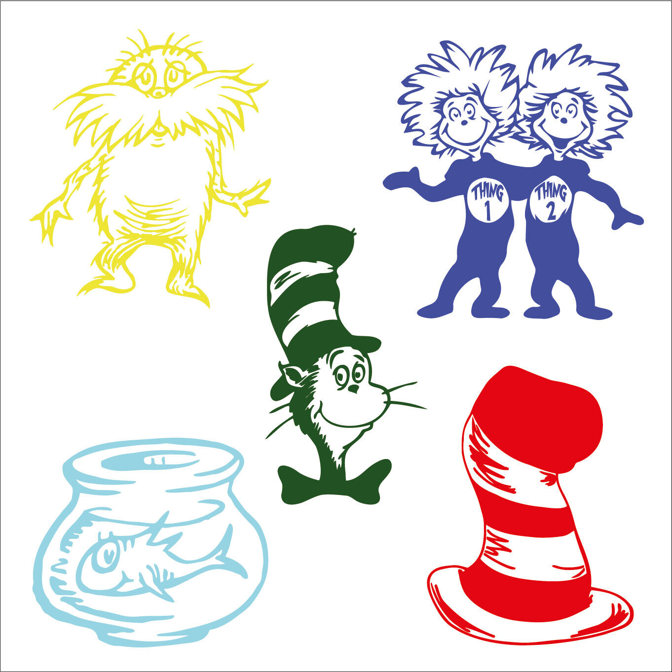 Dr Seuss Vinyl Decal / Wall Art / Lorax / Cat in the Hat / Fish ...