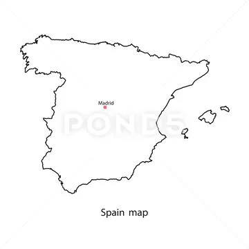 Spain world map country outline in black contour. Vector ... - Clip Art ...