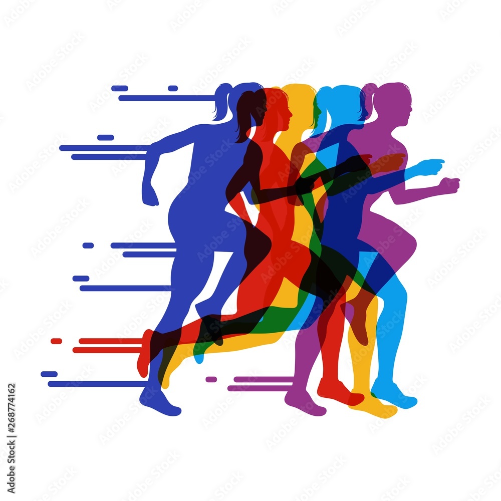 Running people colorful poster.Running marathon. Vector creative ...