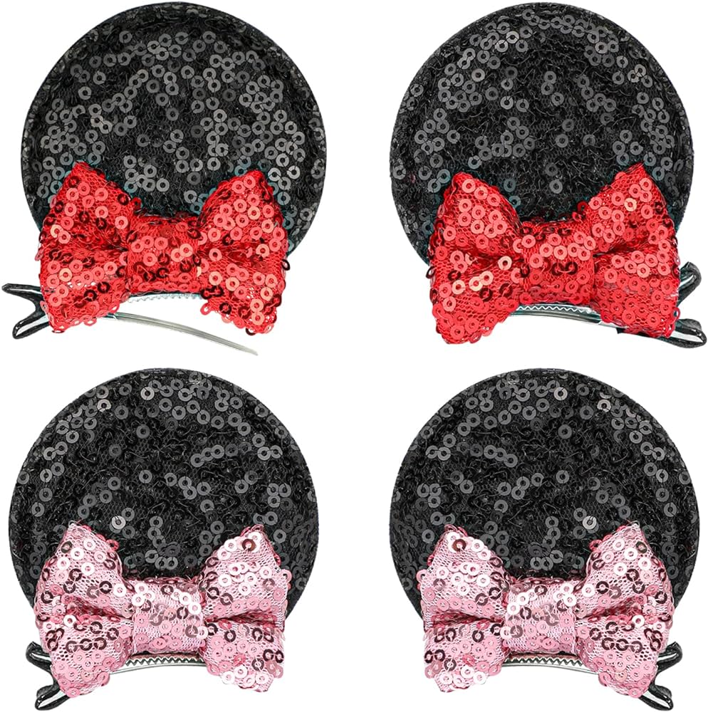 4 Pcs Mickey Mouse Ears Minnie Ears Clips Sequin Mouse Ears Hair Clips ...