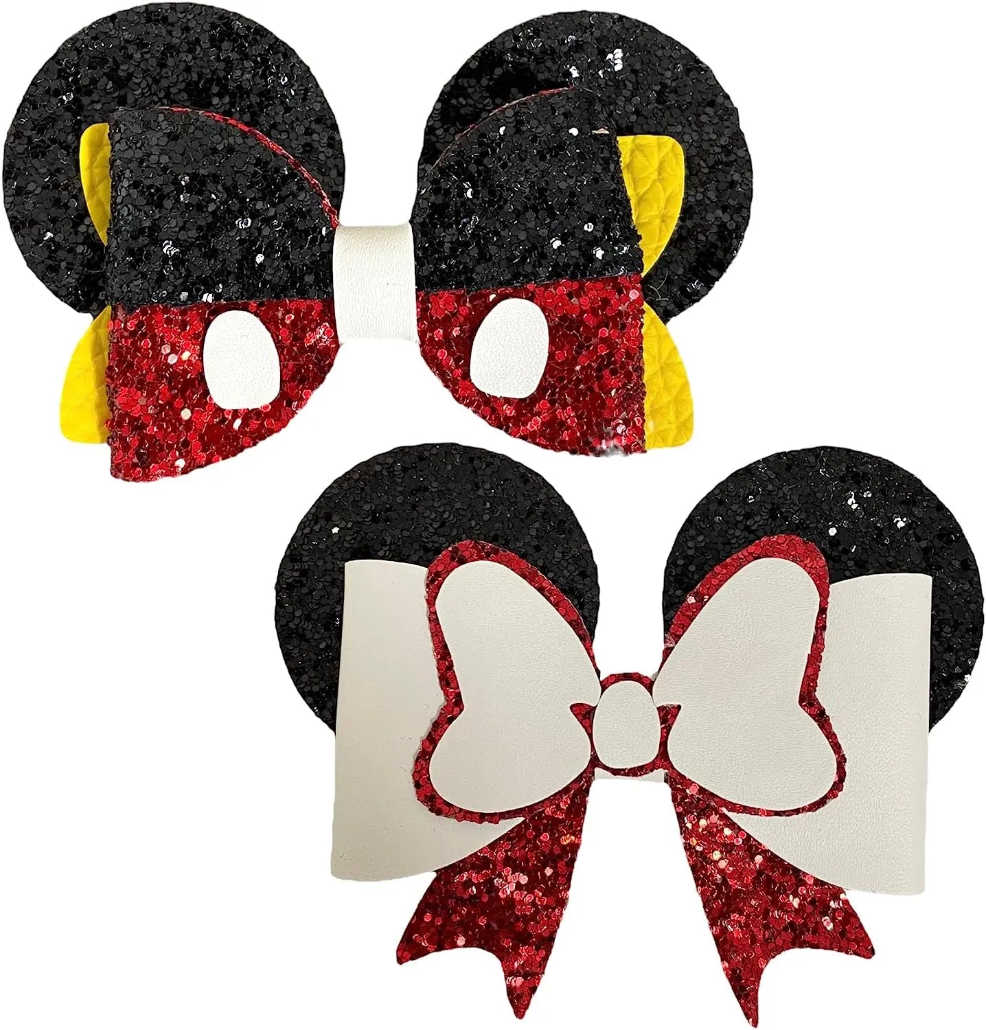 Minnie and Mickey Mouse Ears Hair Bows Clips Glitter Accessory Cute ...