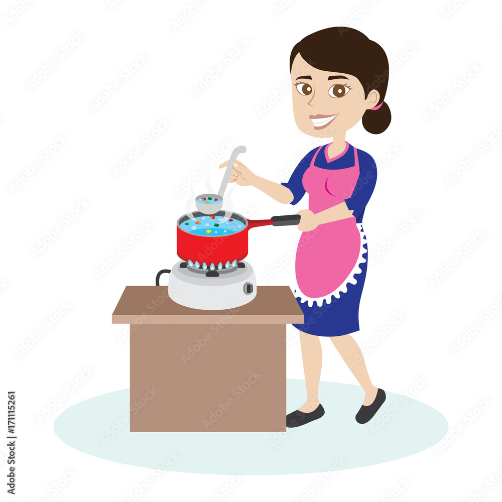 Mom Cooking Soup Stock-Vektorgrafik | Adobe Stock - Clip Art Library