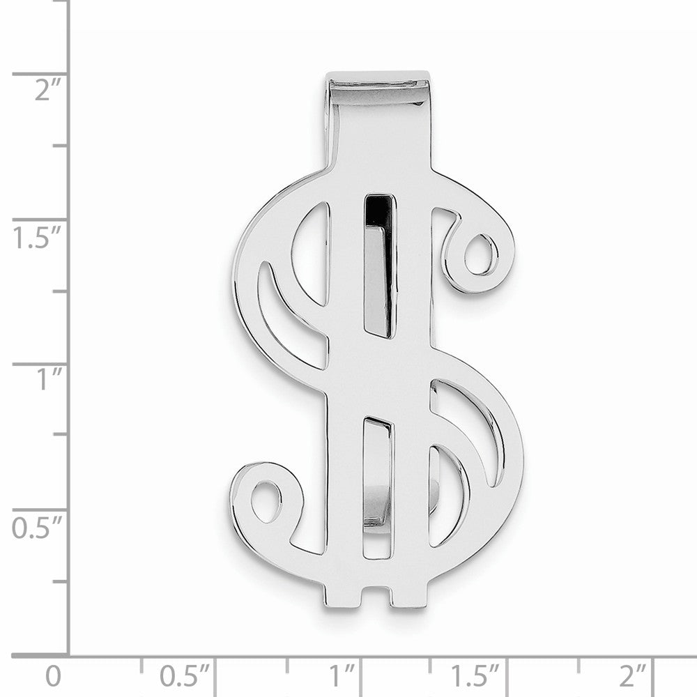 Polished Dollar Sign Money Clip in Rhodium Plated Sterling Silver ...