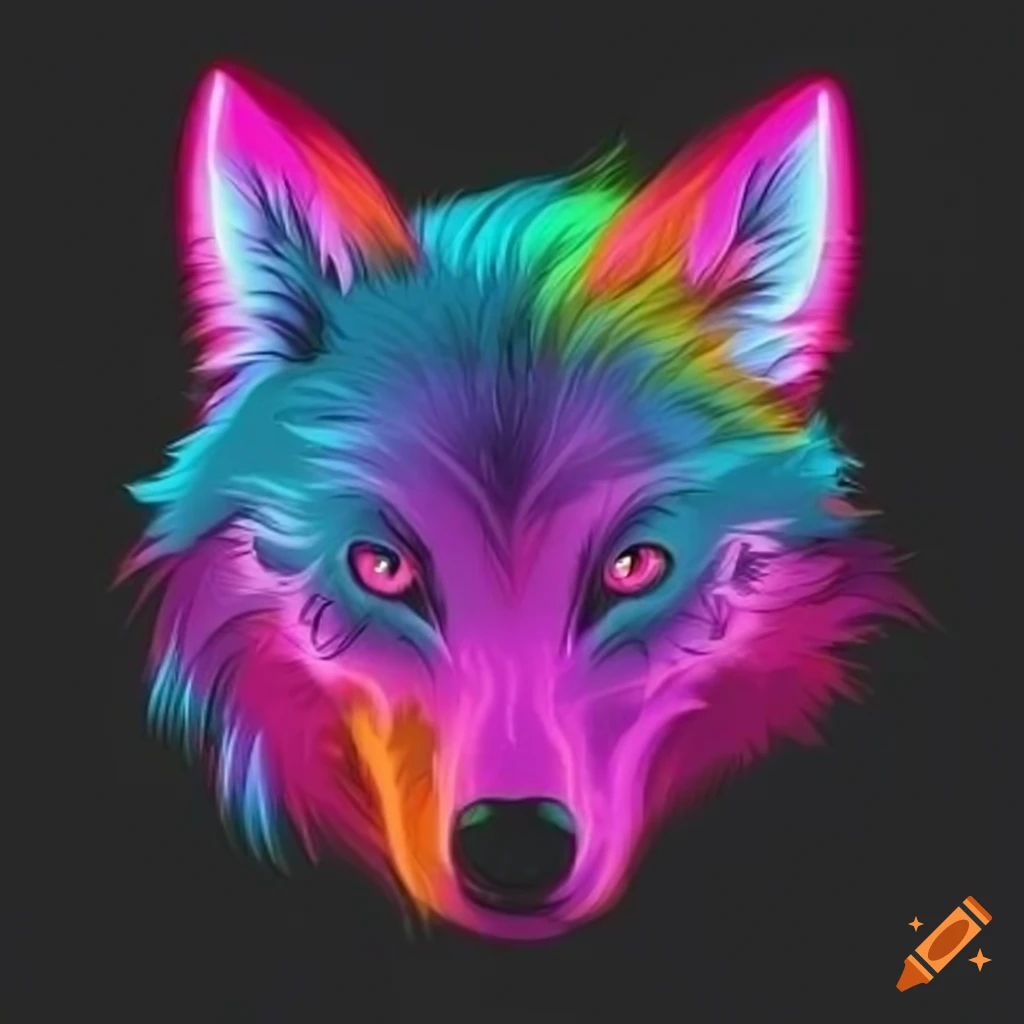 Wolf, neon lights, clip art, head only on Craiyon - Clip Art Library