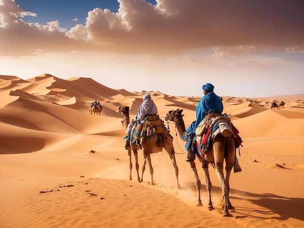 Premium Photo | Tuareg Nomad Leading Camels Across Sahara Desert - Clip ...