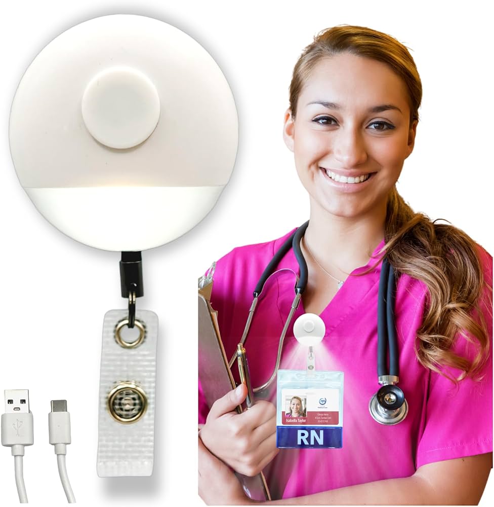 Badgebright Rechargeable Badge Light On Retractable Badge Holder, Nurse 