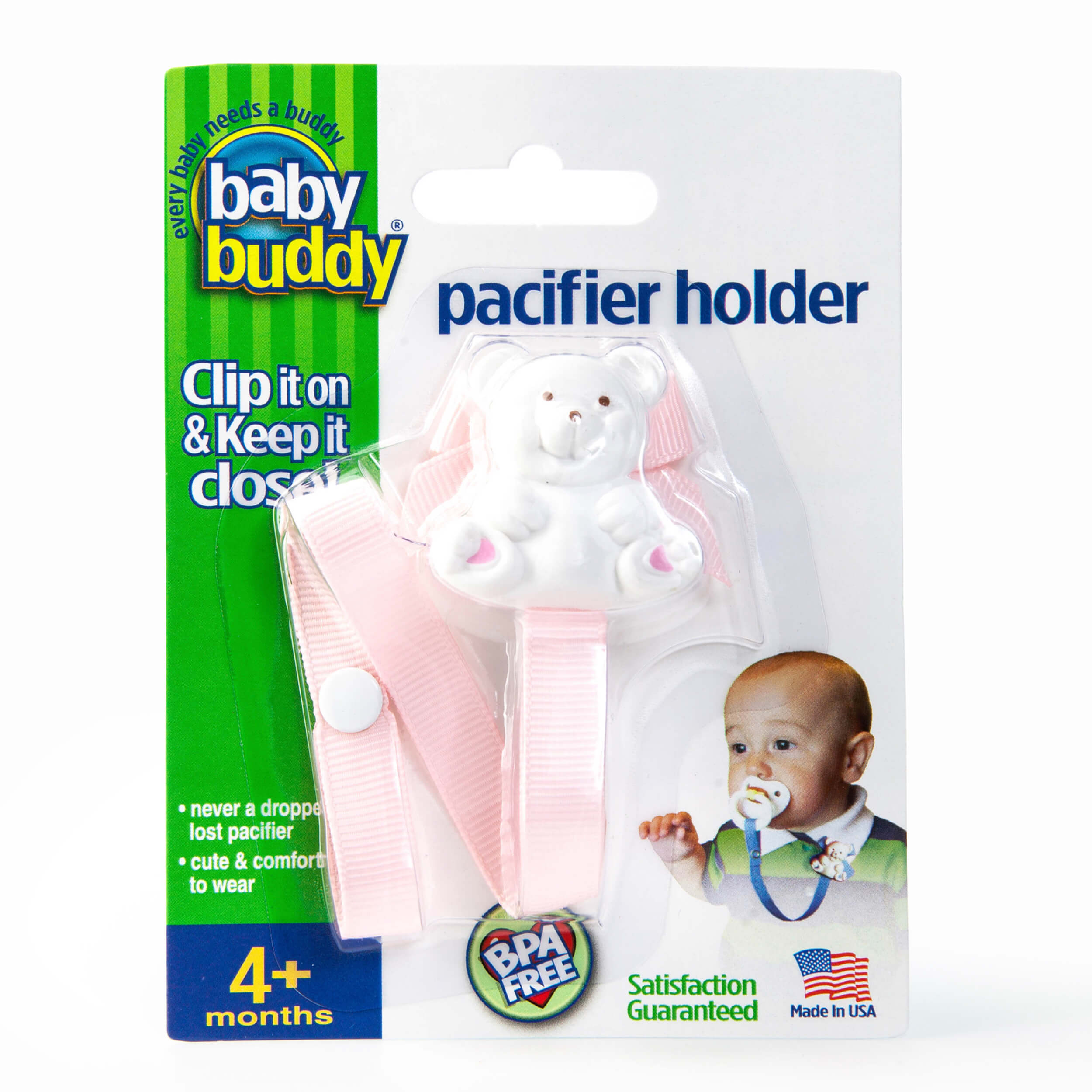 Baby Buddy Pacifier Holder Clip- Cute Fashionable Bear Clips onto Babys ...