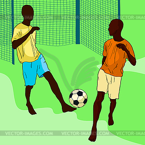 Passing ball in football by men of gate. illust - vector clip art ...