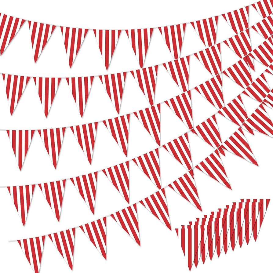 Pack of 5 Red and White Striped Pennants Banners Carnival Circus ...