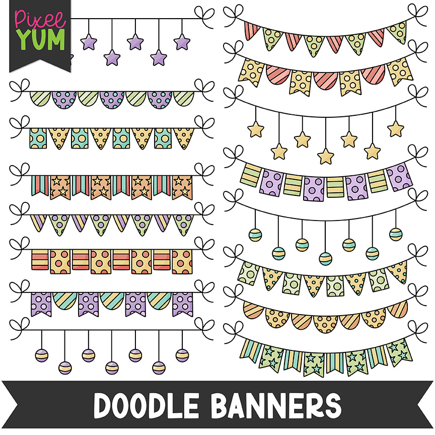 Doodle Banners Clipart - Pennant Clip Art - Commercial Use OK ...