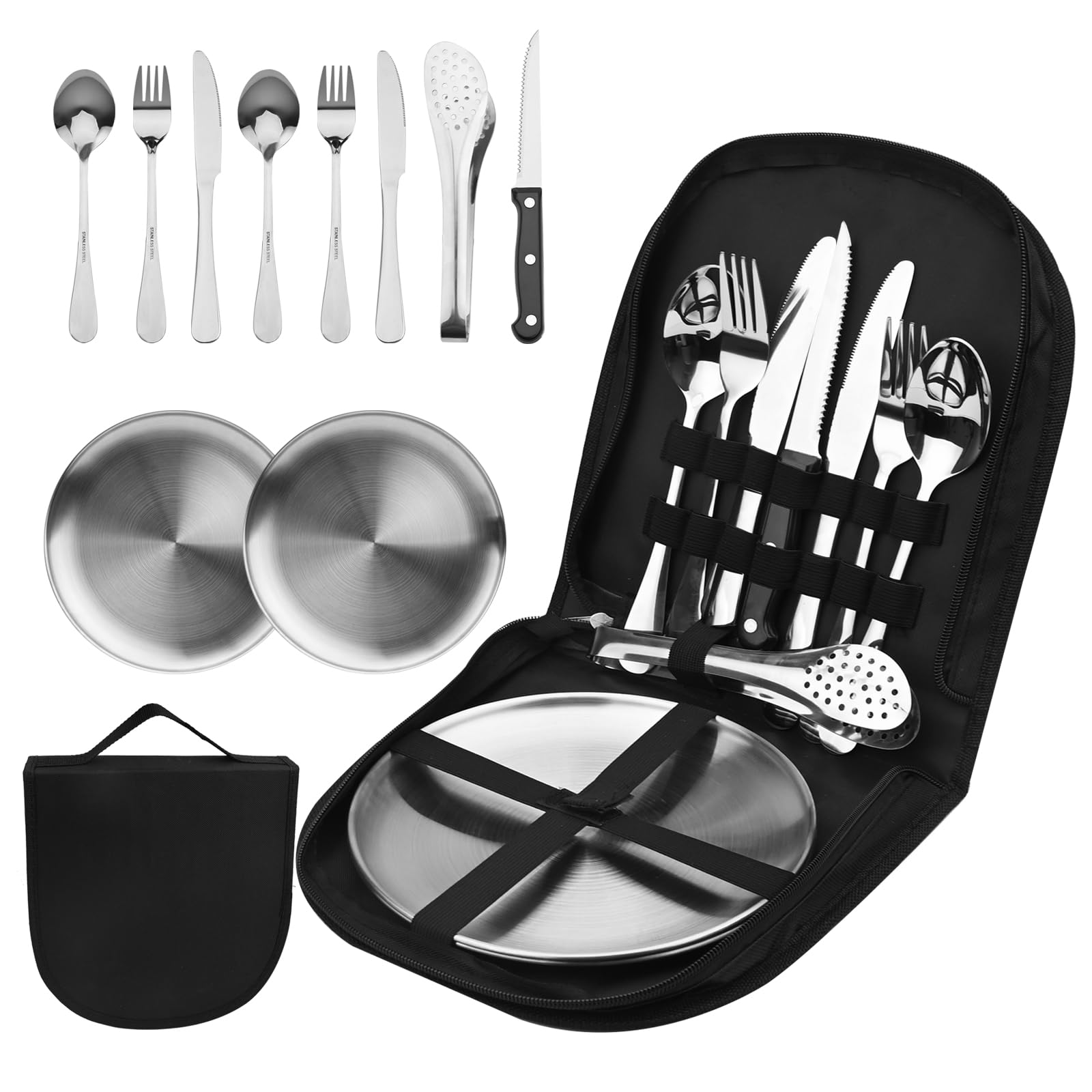 Camping Cutlery Set for 2 People, 10 Pieces Picnic Tableware Set ...