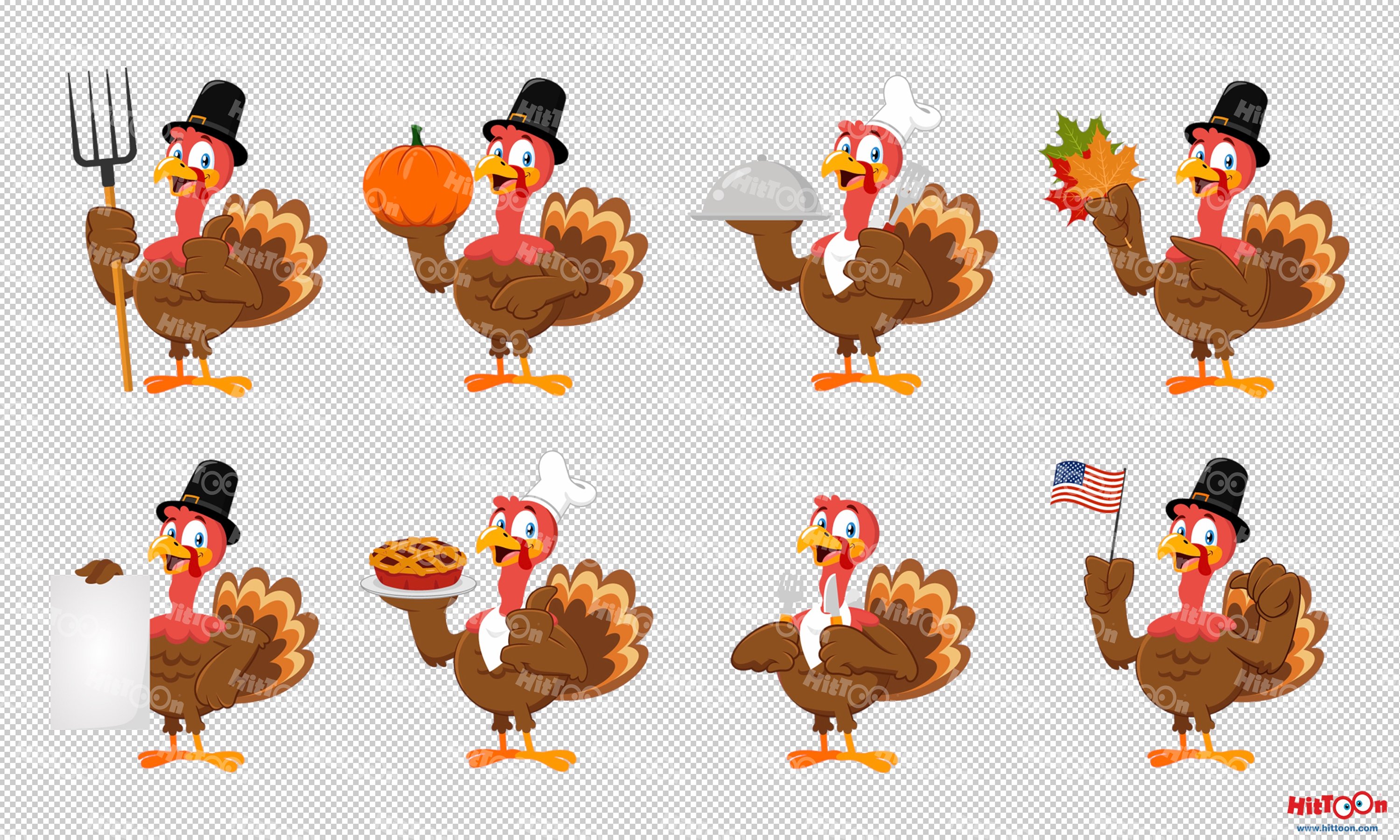 Thanksgiving Turkey Cartoon Character ClipArt Set - Clip Art Library