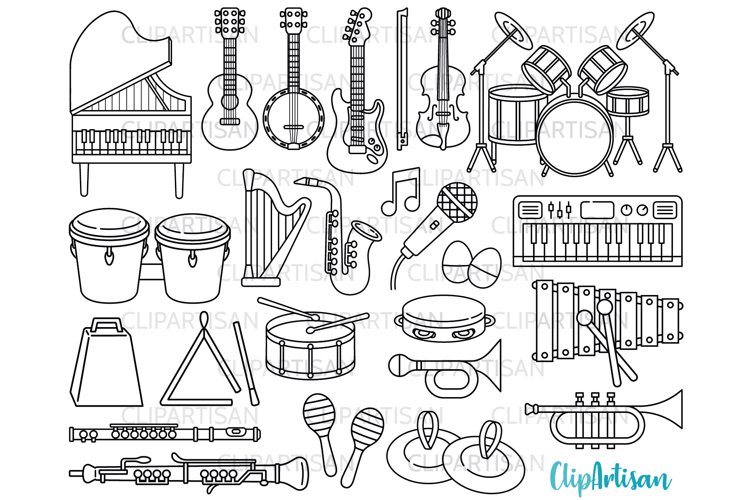 Musical Instruments Clip Art Digital Stamps - Clip Art Library