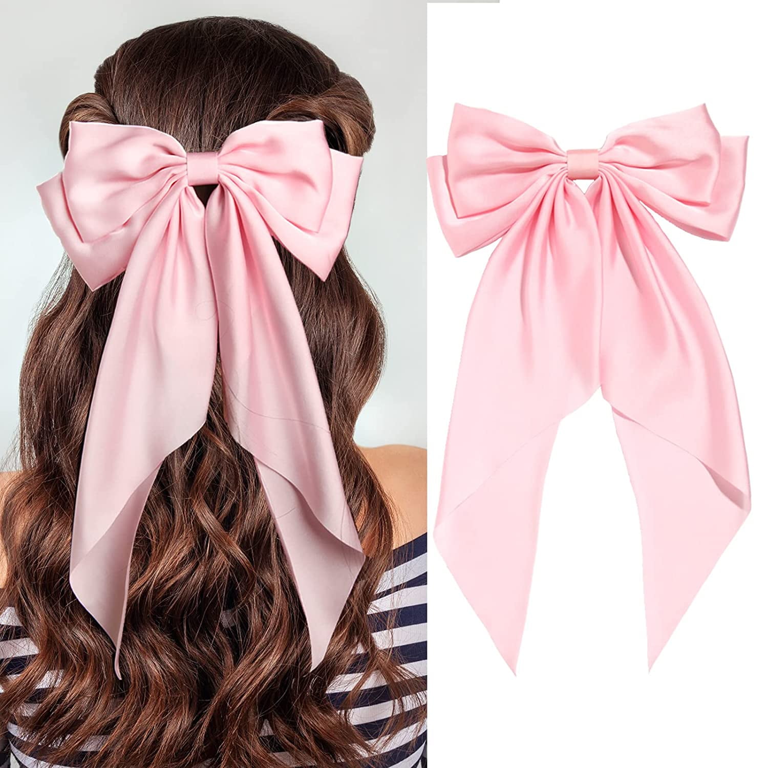 Pack of 2 Hair Bows Clips for Women Girls Large Pink Bow Barrette Clips ...