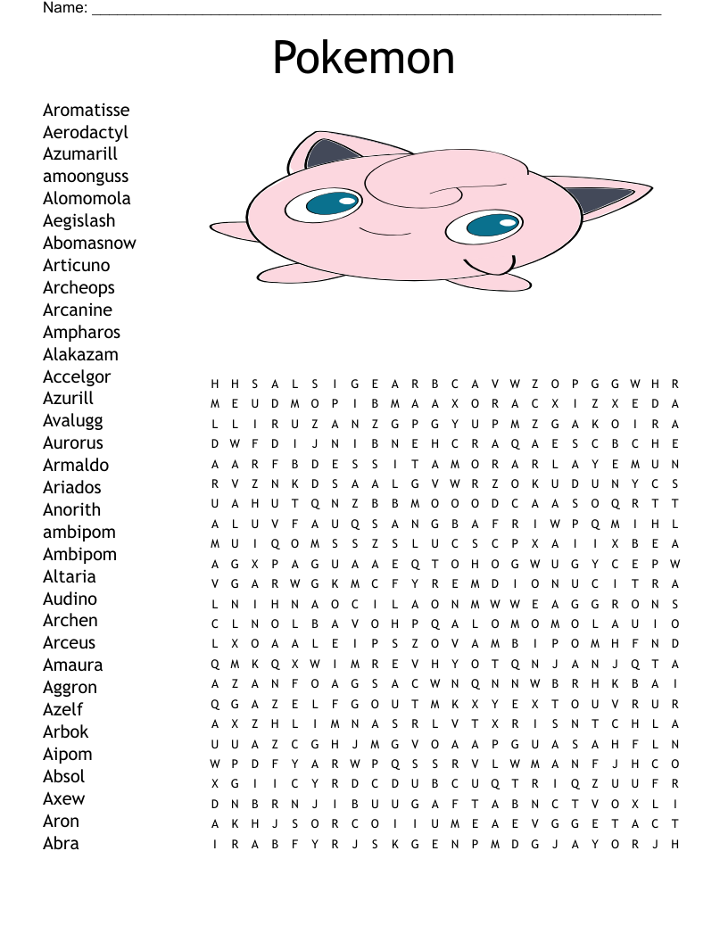 Pokemon Word Search - WordMint - Clip Art Library