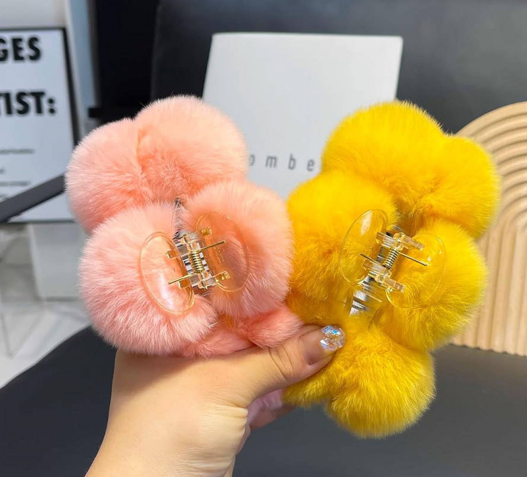 3pcs 5.1Inches Faux Fur Hair Clips,Large Fuzzy Claw Clip for Thick Thin ...