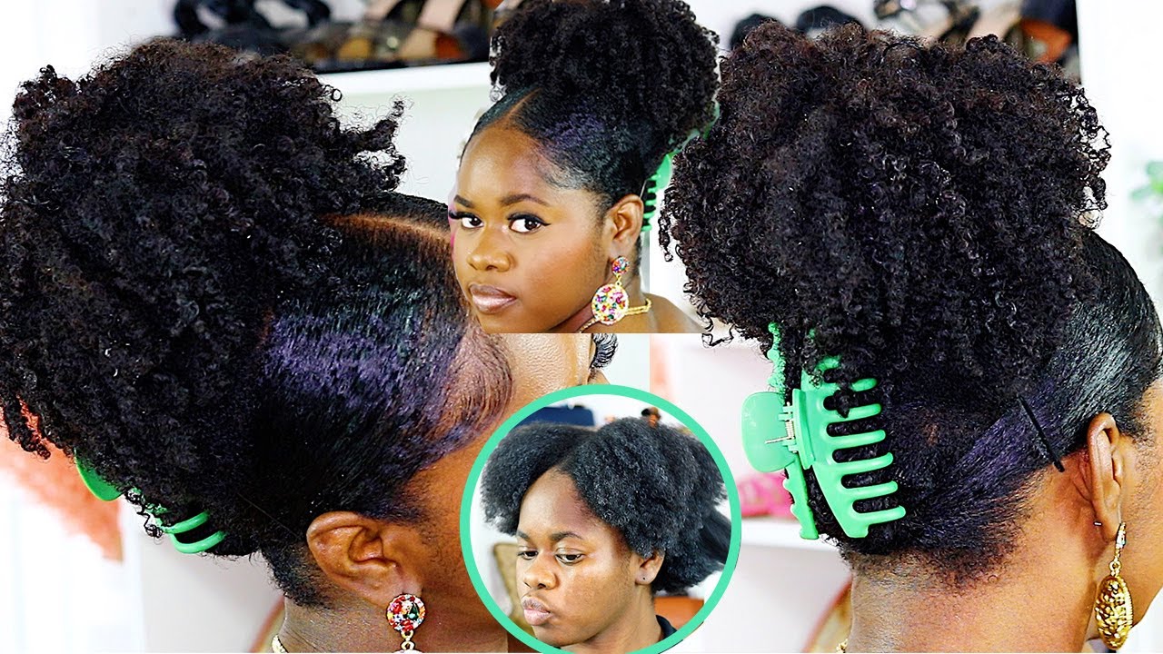 *VIRAL* CLAW CLIP NATURAL PUFF ON SHORT HAIR W/ CLIP IN EXTENSION | HOW ...