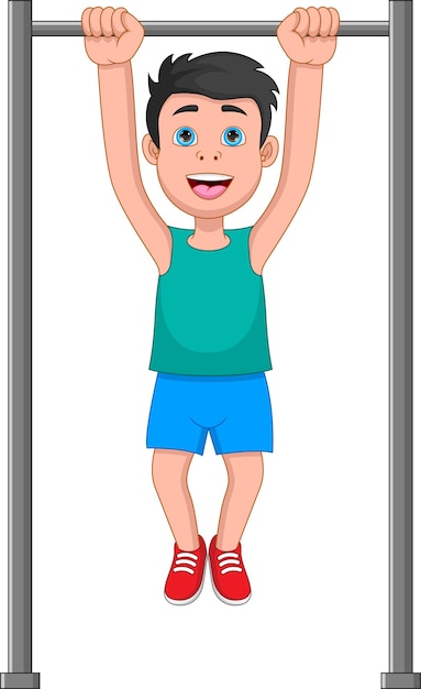 Premium Vector | Young boy doing pull up exercise - Clip Art Library