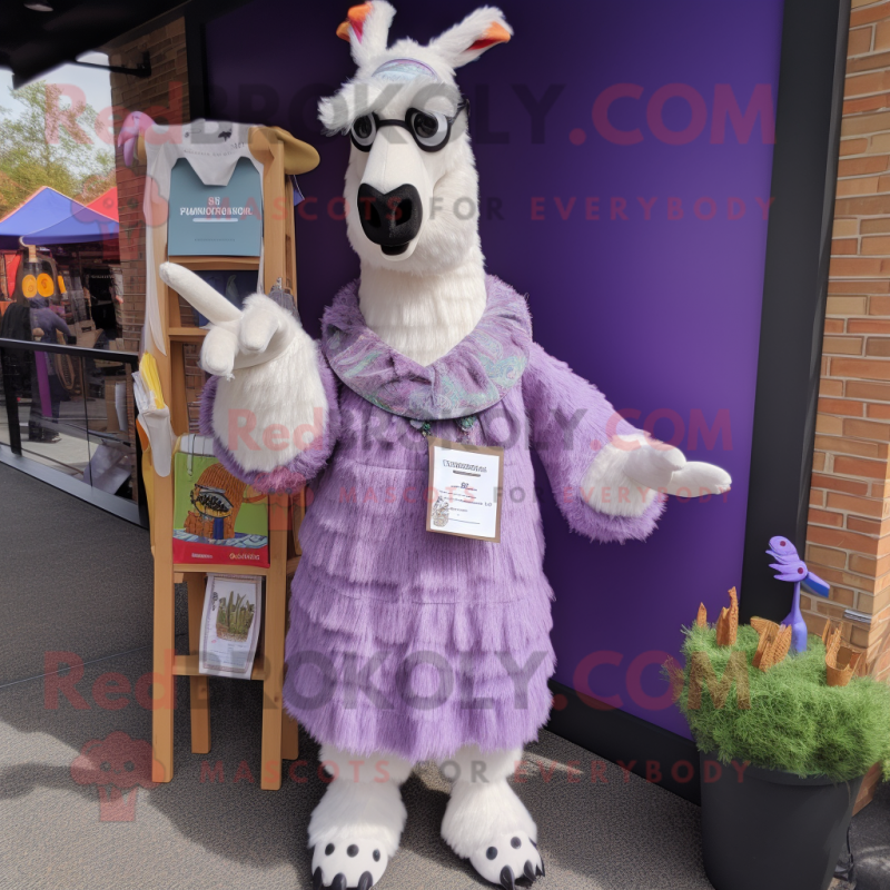 Lavender Llama mascot costume character dressed with a Dress Shirt ...