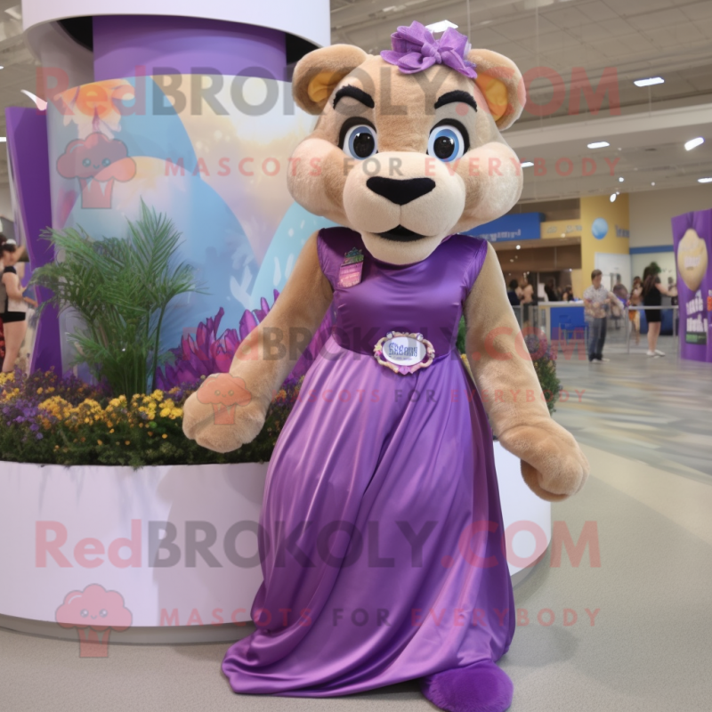 Purple Mountain Lion mascot costume character dressed with a Maxi Skirt ...