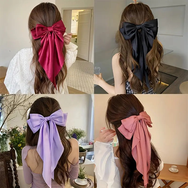 Temperament Style Fashion Large Red Bow Knot Fabric Hair Clip ...