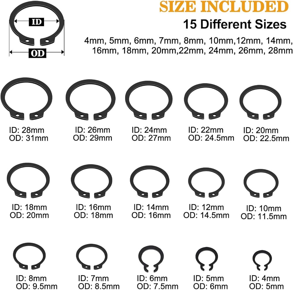 VIGRUE 315Pcs Snap Ring Shop Assortment Alloy Steel External ... - Clip ...