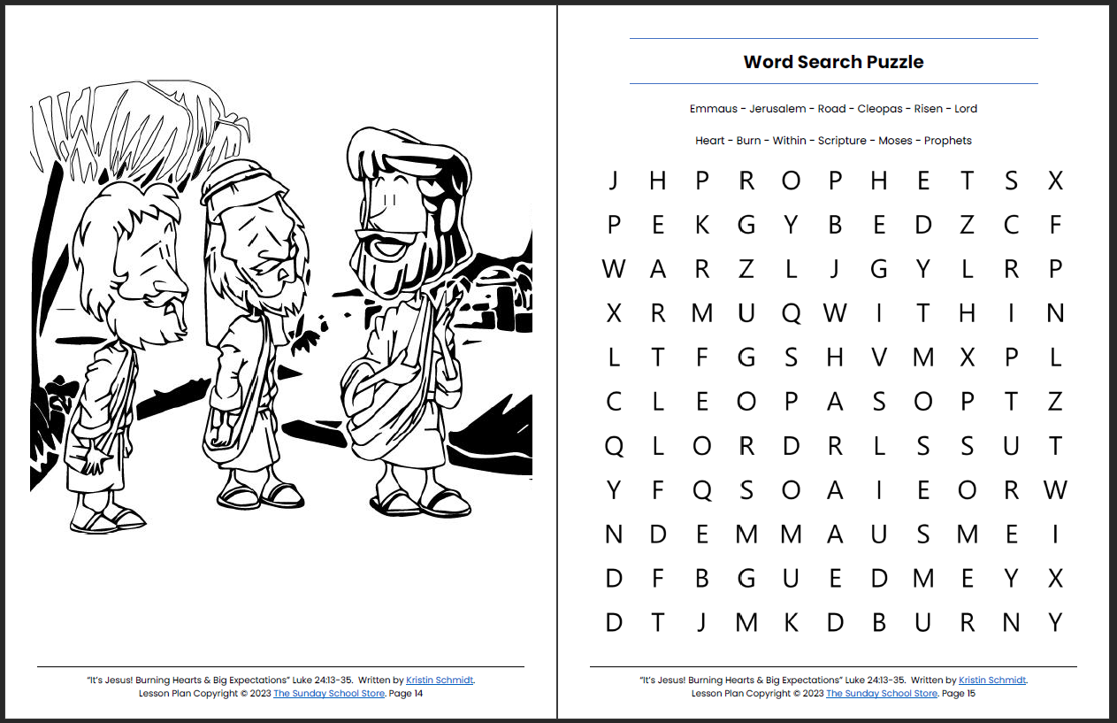 Jesus on the Road to Emmaus (Luke 24:13-35) Printable Bible Lesson ...