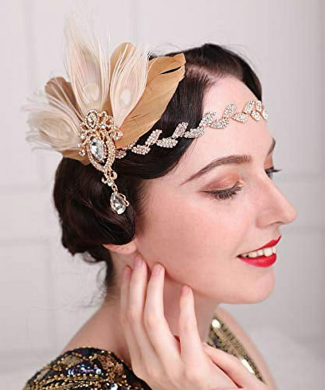 Aimimier 1920s Great Gatsby Headpiece Flapper Feather Hair Clip Crystal ...