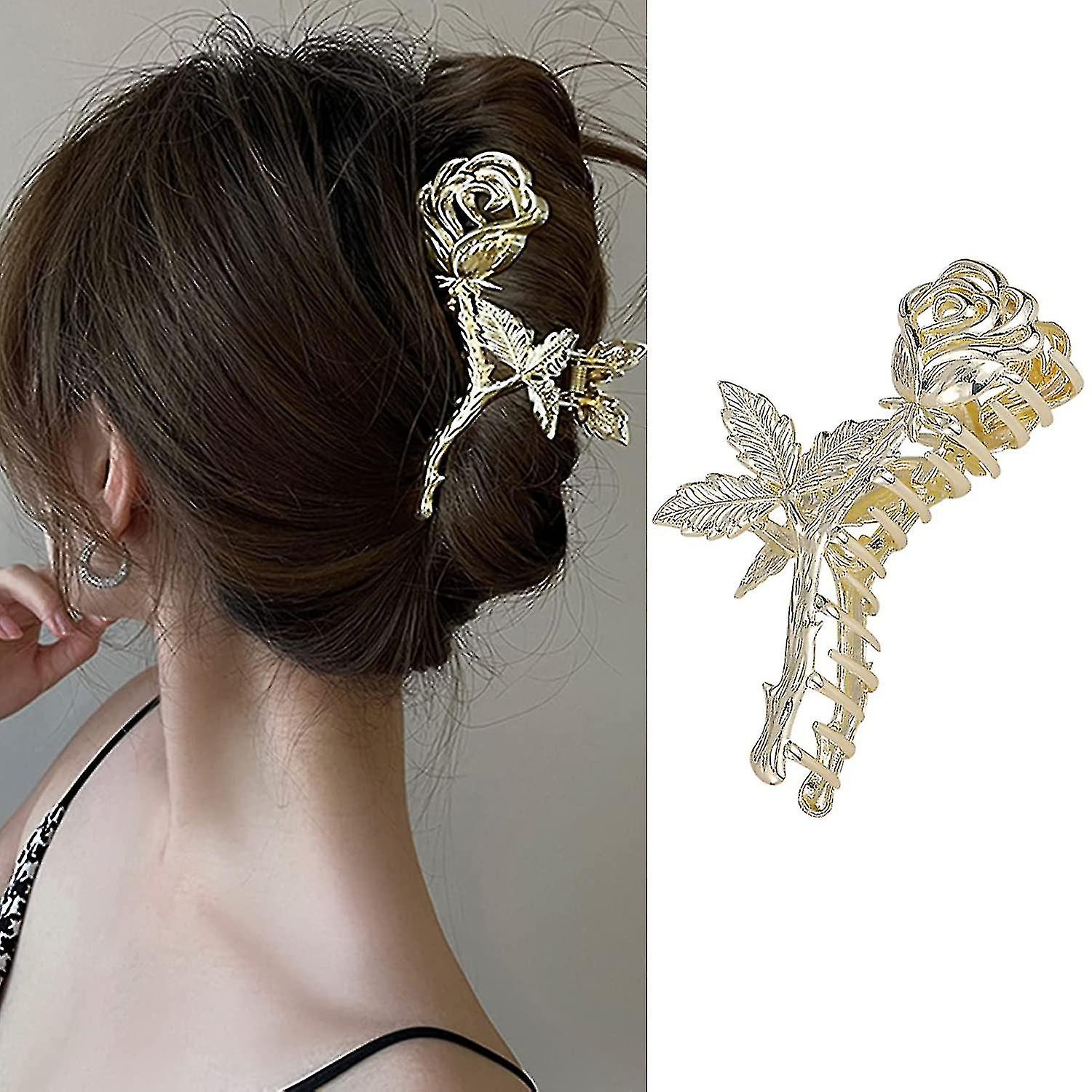 Flower Claw Clip Cute Metal Rose Hair Clips Large Non-slip Headdress ...