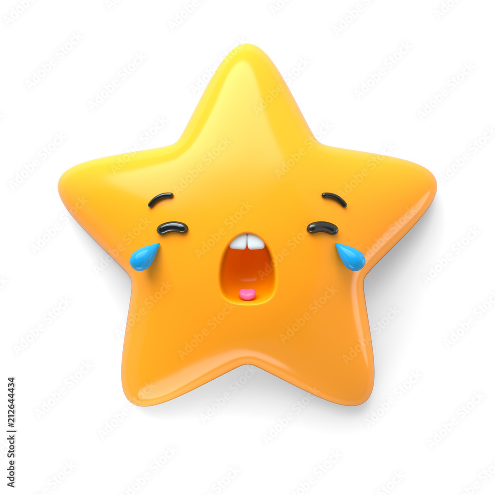 3d render, abstract emotional star icon, sad face icon, tears ...