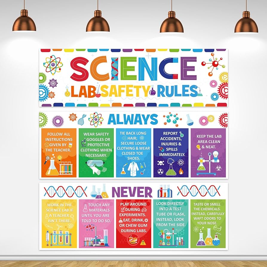 Harloon 3 Pieces Science Lab Safety Rules Posters Science Classroom ...