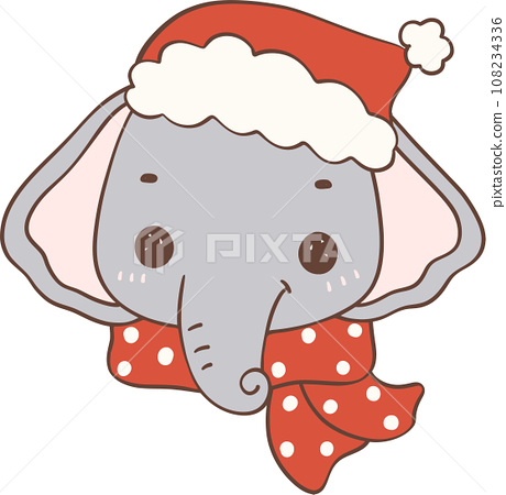 Christmas Elephant with Santa Hat Cartoon... - Stock Illustration ...