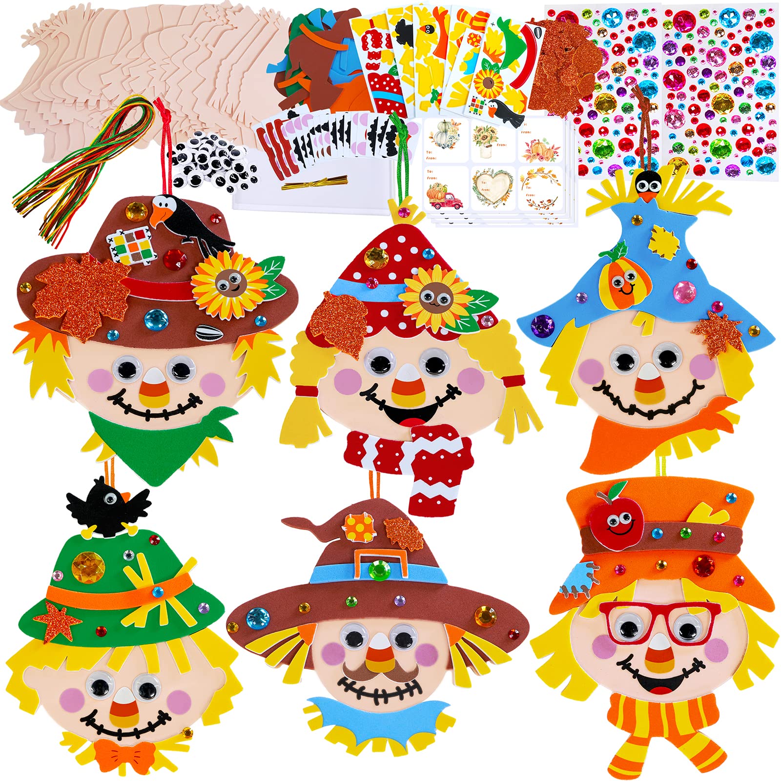 Winlyn 24 Sets Fall Scarecrow Head Craft Kits Autumn Harvest Scarecrow ...