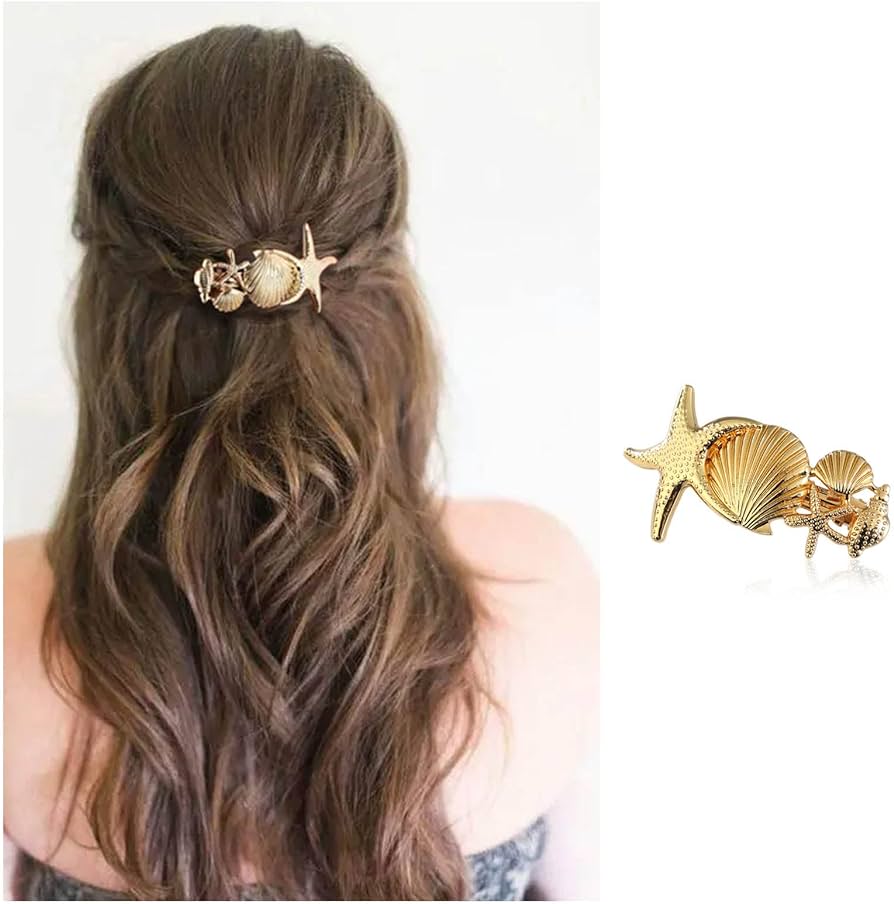 Dervivea Boho Starfish Hair Clip Large Shell Hair Clip Hair Pins Gold ...