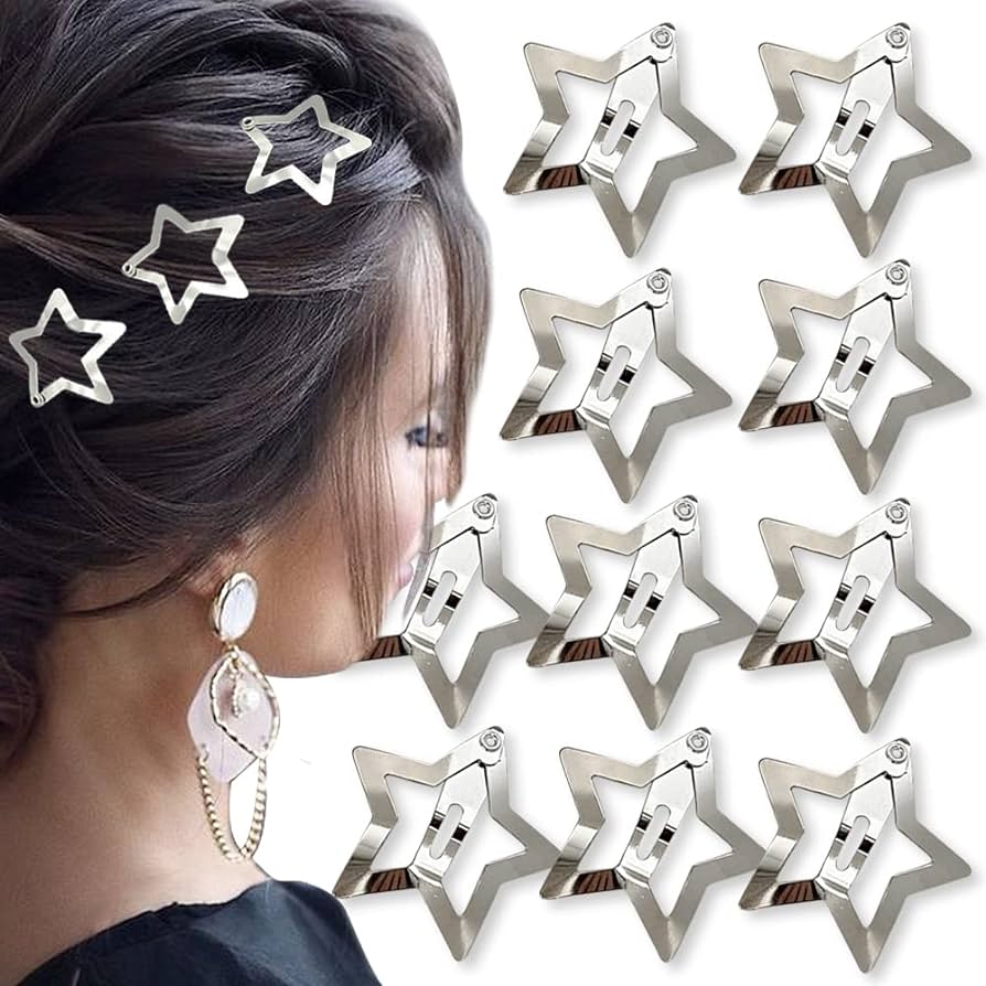 Pack of 10 Silver Star Hair Clips Womens Hair Clips Small Star Hair ...