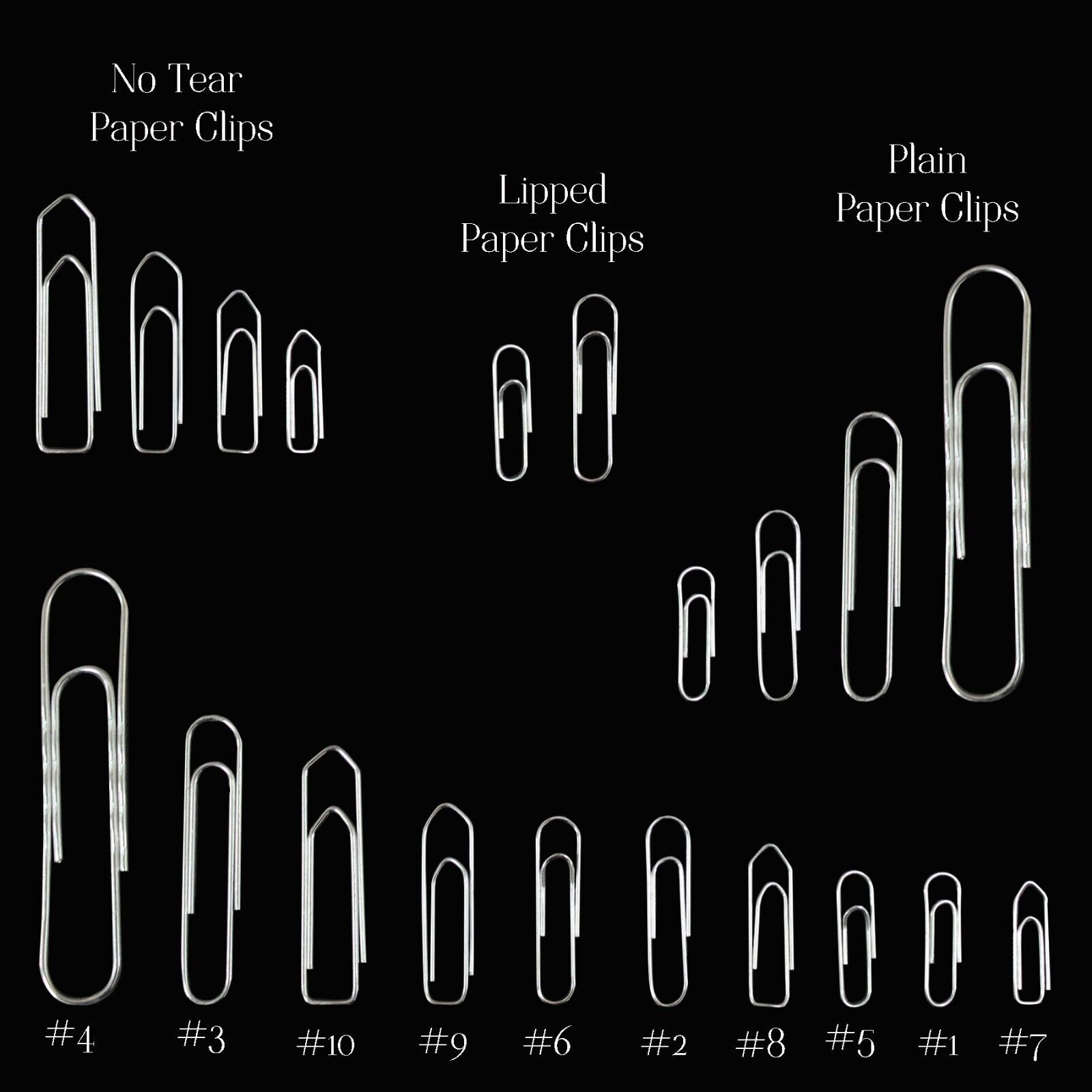 Steel Small Large Giant Paper Clips Silver Metal Coloured 10 Types