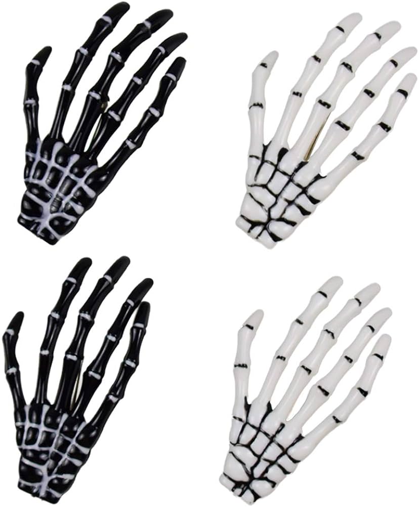 Halloween Skeleton Hands Bone Hair Clips - White and Black (2 Pairs ...