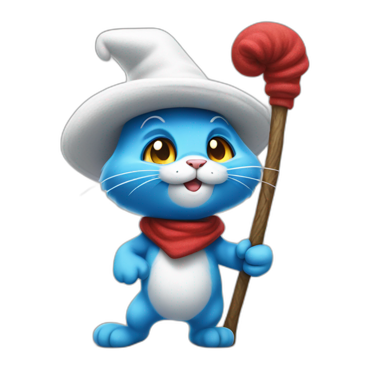 Smurf cat wear a white hat walking on a stick | AI Emoji Generator ...