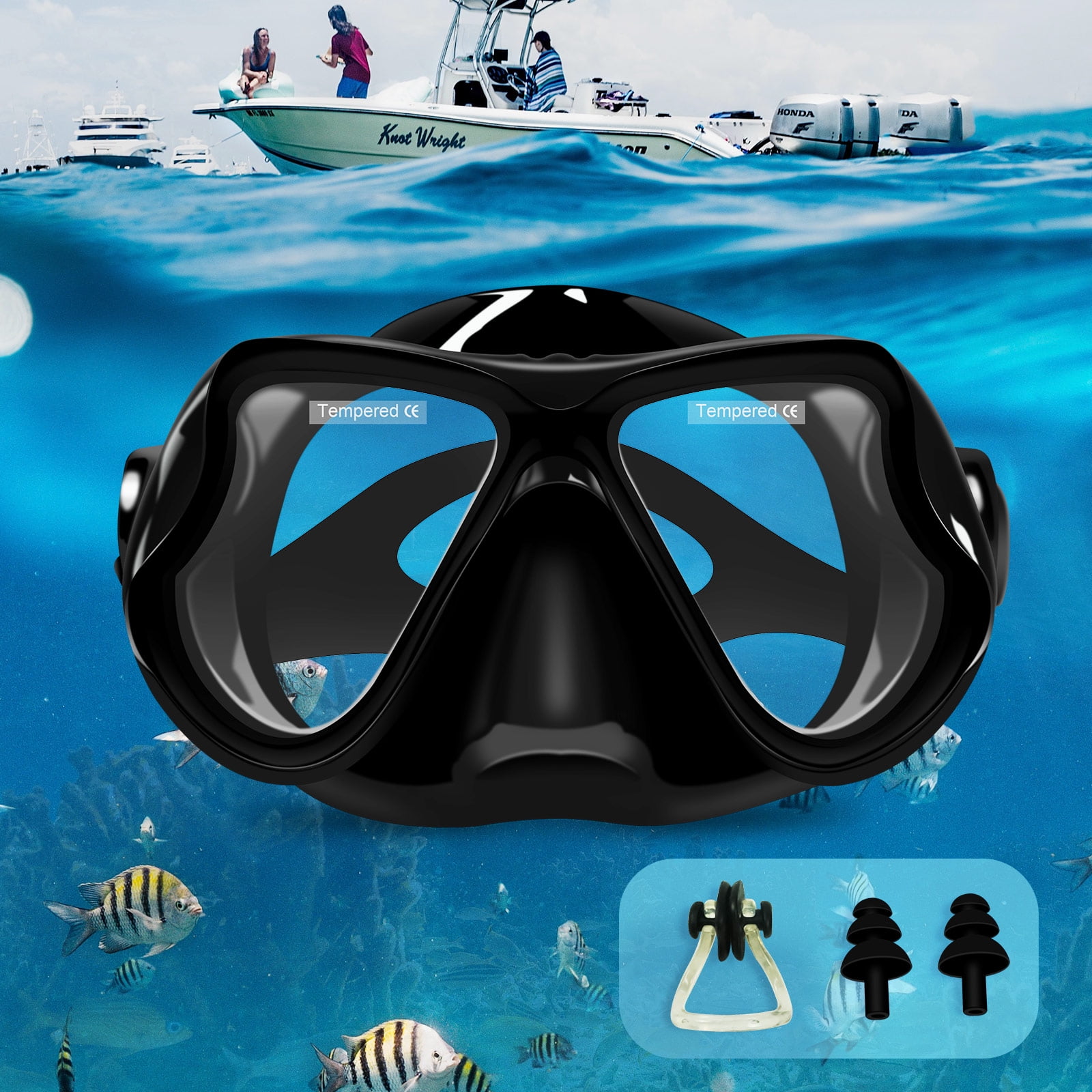 Diving Snorkel Mask Anti-Fog Tempered Glass HD Wide View Scuba Mask ...