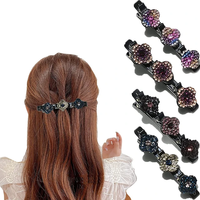 Sparkling Crystal Stone Braided Hair Clips, Satin Fabric Hair Bands ...