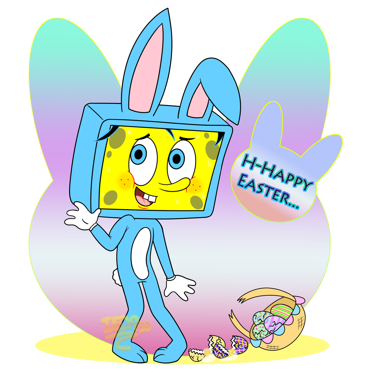 Easter Bunny SpongeBob Embroidery Design - Clip Art Library