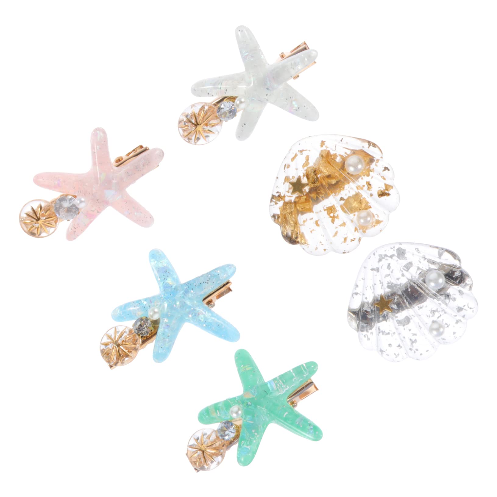 STOBOK Decorative Hair Clips 6 Pieces Shell Starfish Hair Clips Ocean ...