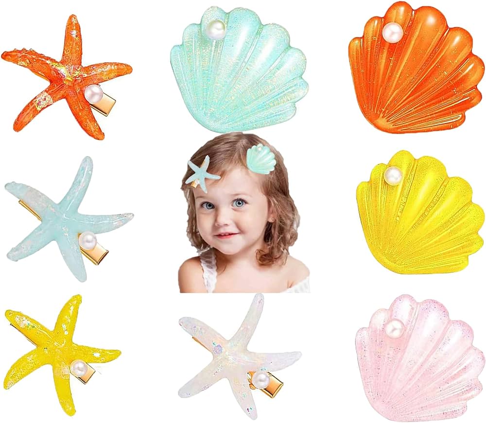 8 Pieces Christmas Starfish Sea Shell Princess Hair Clips, Handmade ...