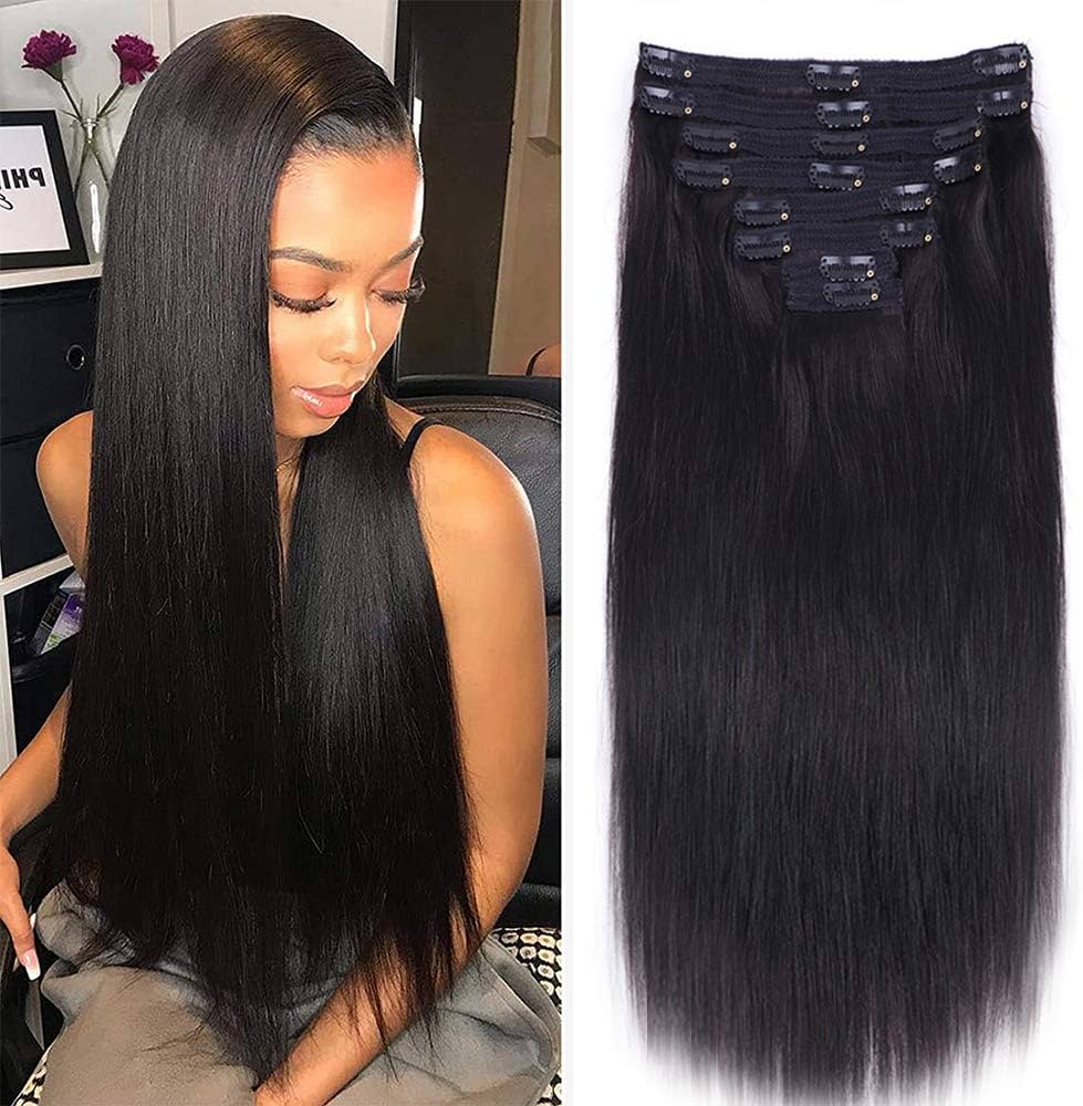 Amazon.com : Nvnvdij Straight Clip in Hair Extensions Human Hair ...